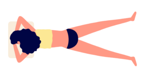 Tegning med kvinde som sover på maven med pude