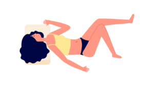Tegning af kvinde som sover på siden med hovedpude