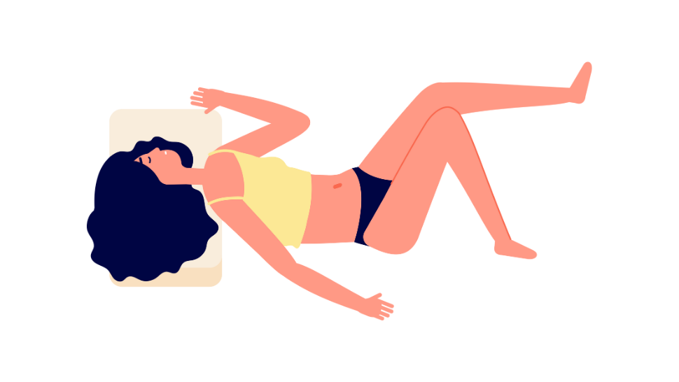 Tegning af kvinde som sover på siden med hovedpude