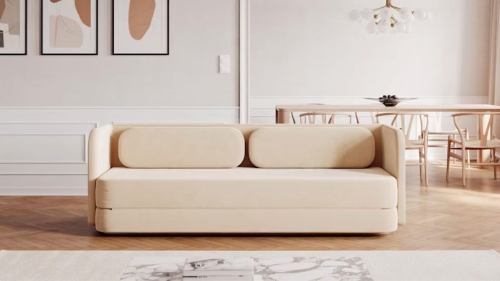 Classi Velvet sovesofa i beige i en stue