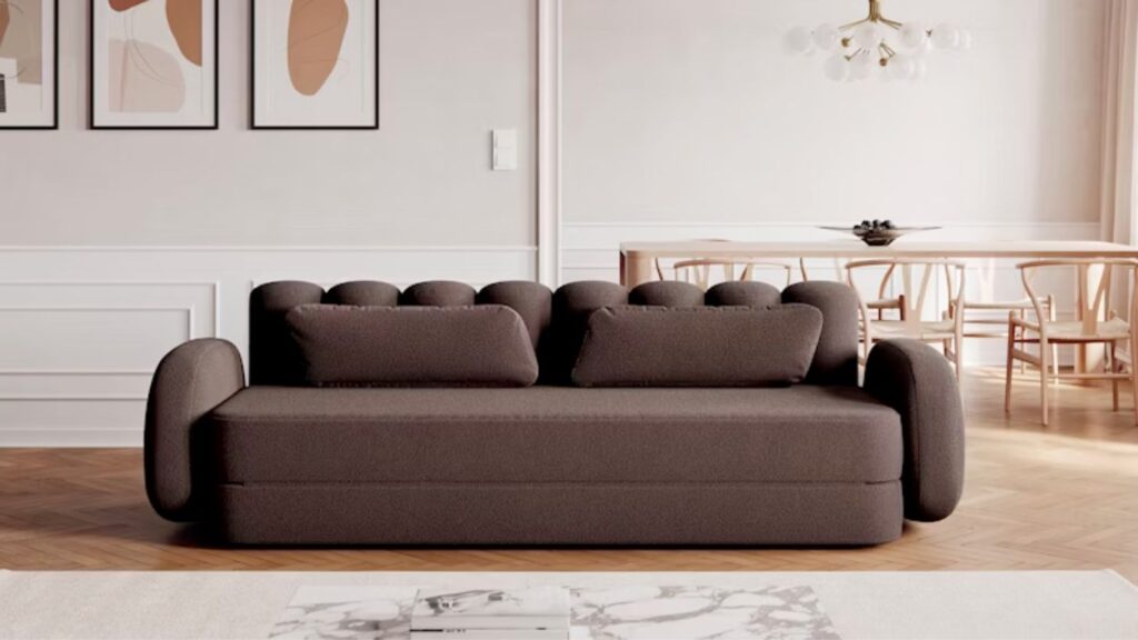 Deco Boucle sovesofa i brun som står i en stue